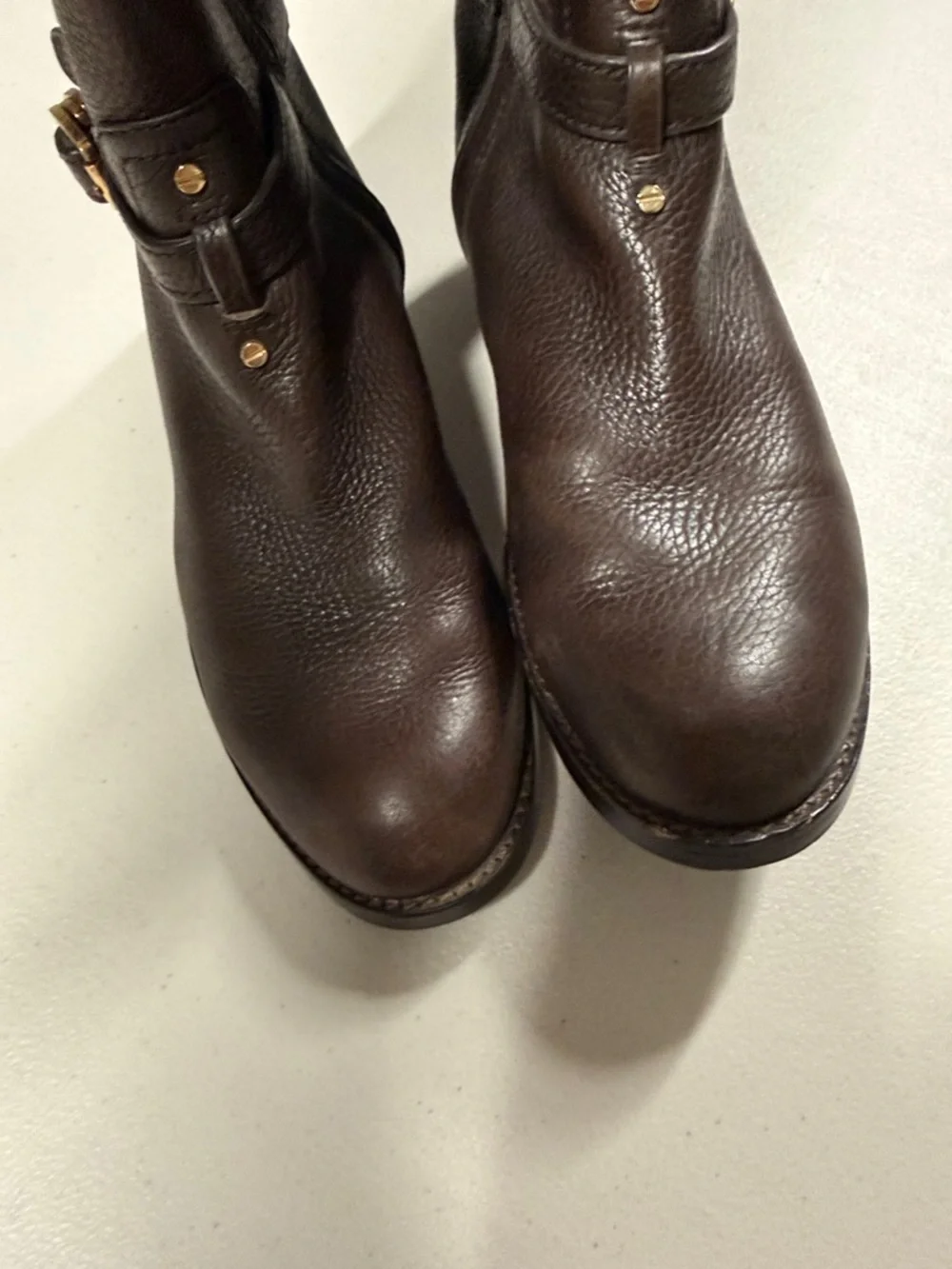 Tory Burch Brown Tall Leather Riding Boots with Logo Medallion - Picture 10 of 10